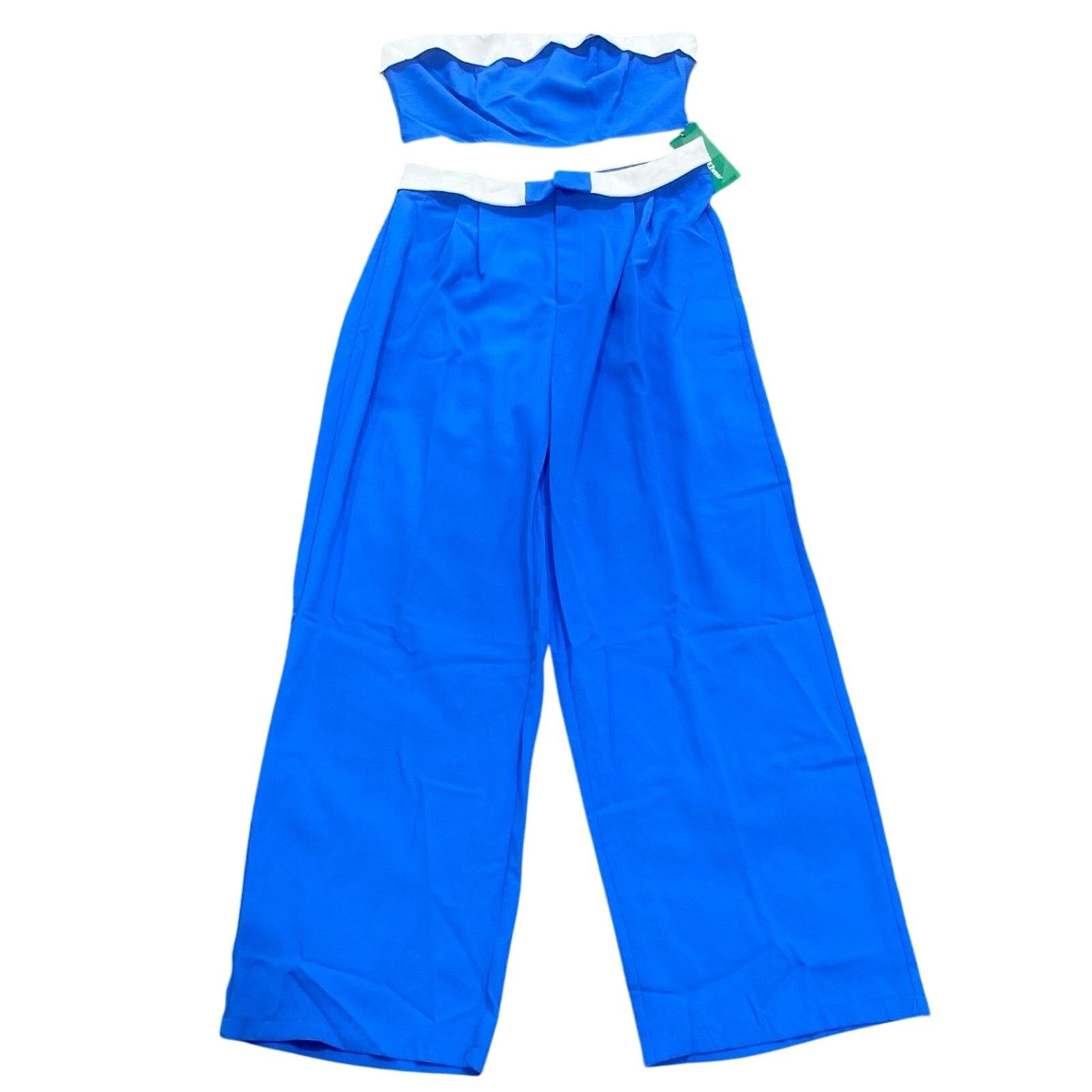 Shein Women's Colorblock Strapless Top and Pants Set Blue, Size L Size L / US 10 / IT 46 - 2 Thumbnail
