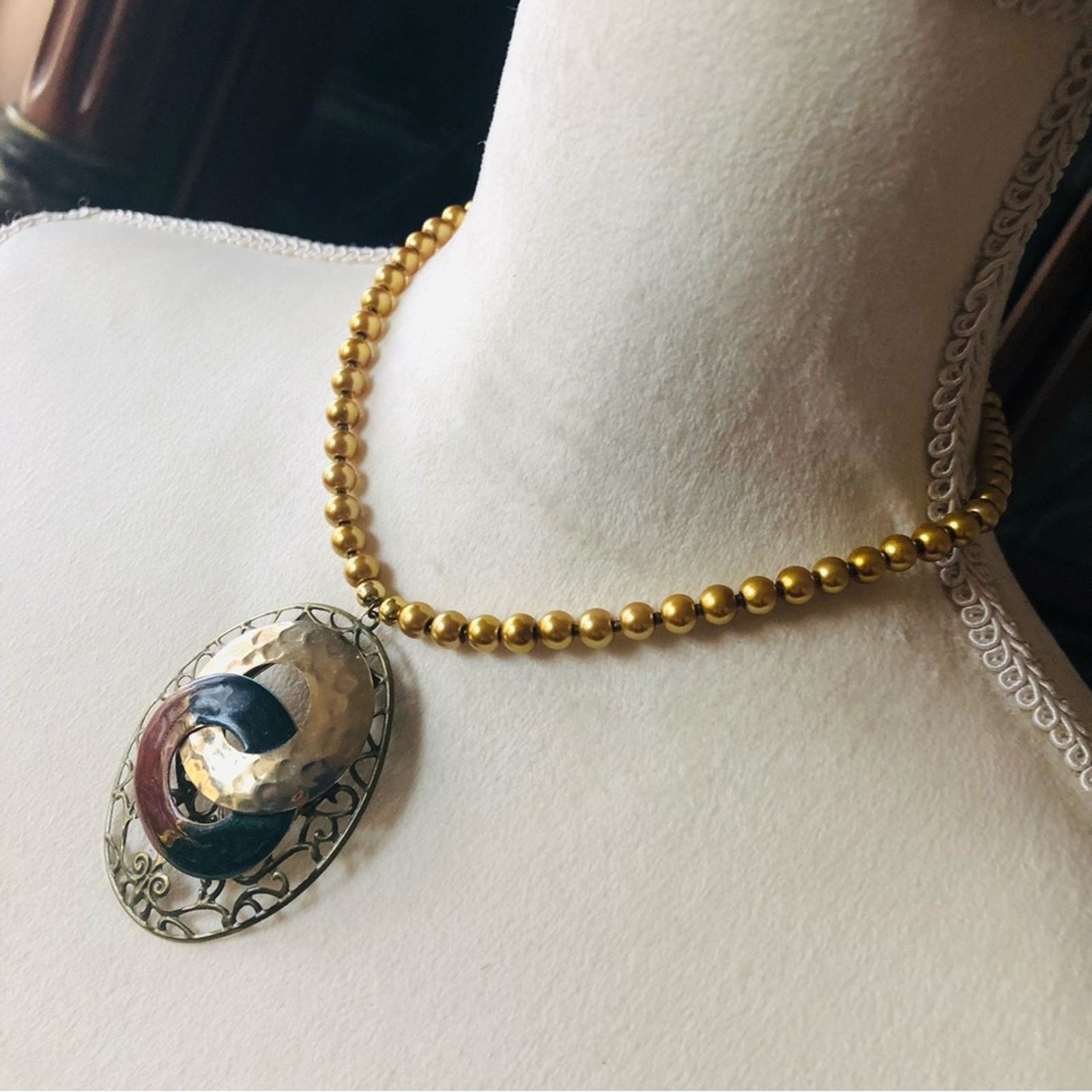 Handmade Handcrafted repurpose medieval look filigree Pearl necklace Size ONE SIZE - 4 Thumbnail