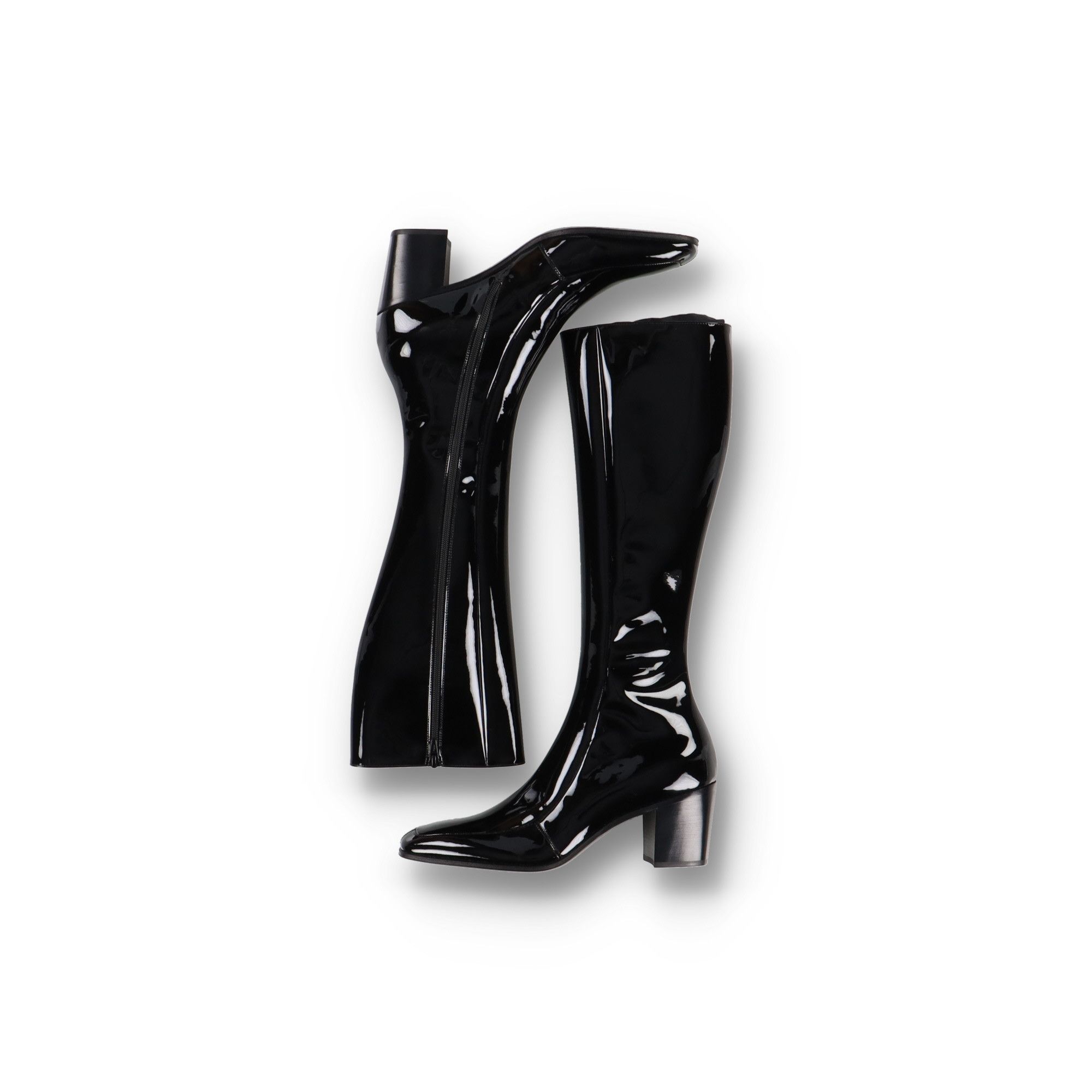 Saint Laurent Paris Black Patent Leather Otto 70 Zip Boots Size US 8 / EU 41 - 3 Thumbnail