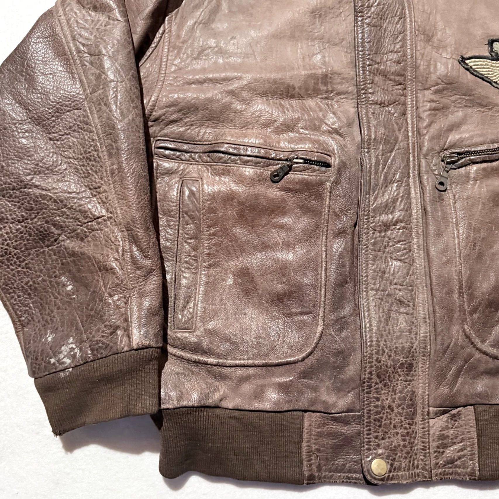Vintage VINTAGE Flight Jacket Men Bomber Brown Faux Fur Collar Zipper Mid-Length Leather Flight 44 in Chest Mens Size US L / EU 52-54 / 3 - 6 Thumbnail