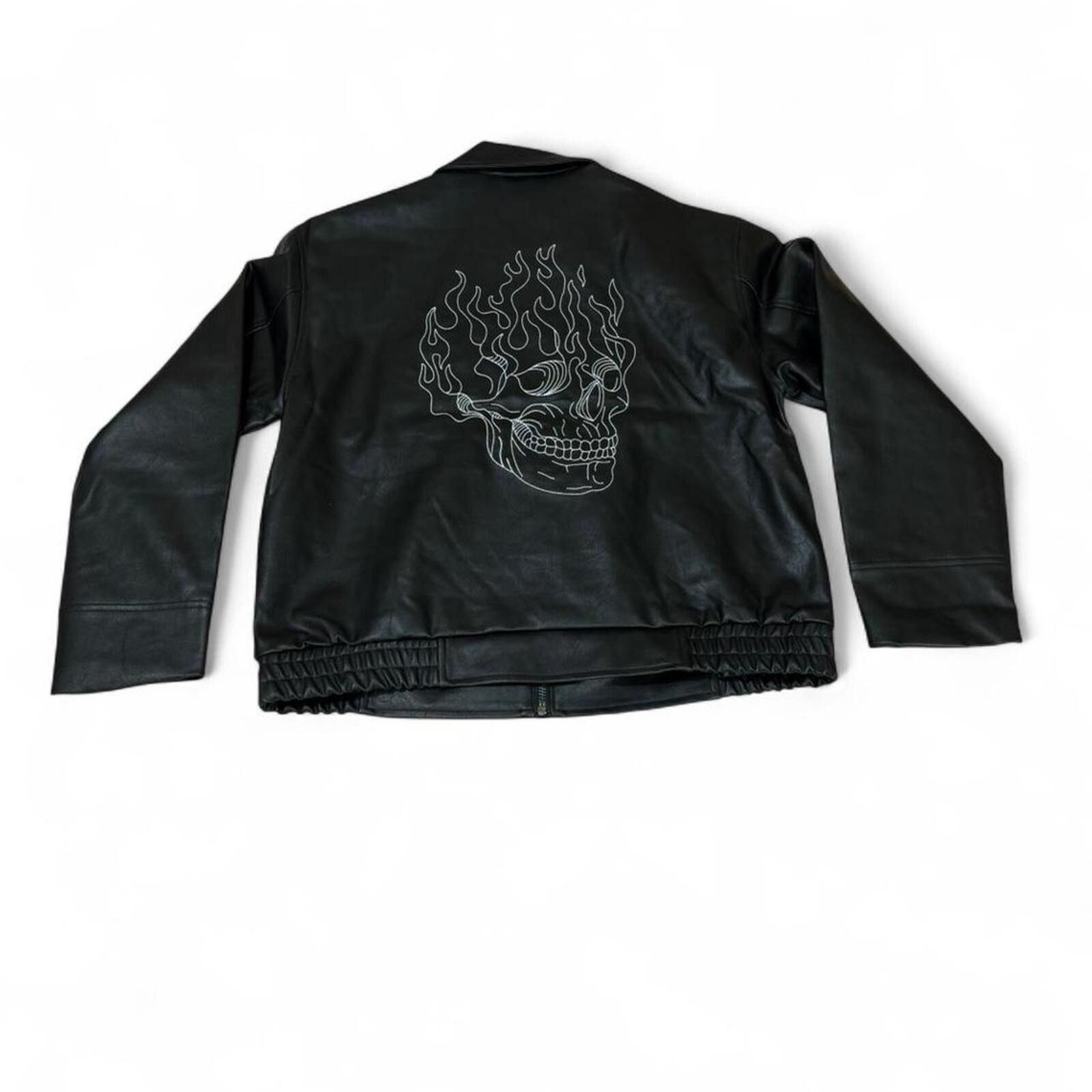 Ed Hardy Black leather jacket with white skull stitching design Size US L / EU 52-54 / 3 - 2 Thumbnail