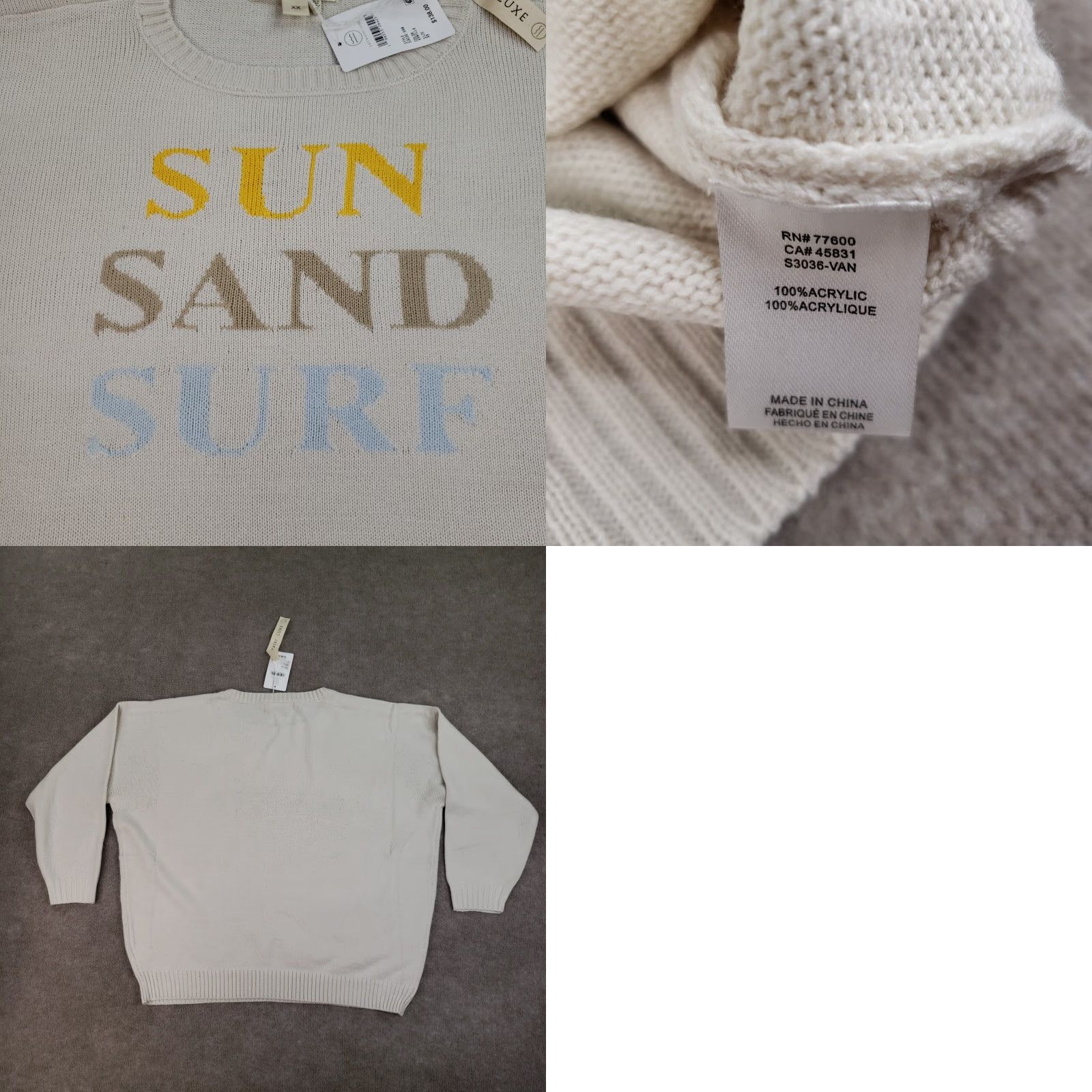 Vintage Saltwater Luxe Beige Crew Neck Pullover Sweater Womens 2X Long Sleeve Acrylic Knit Casual Size XXL / US 16-18 / IT 52-54 - 8 Thumbnail