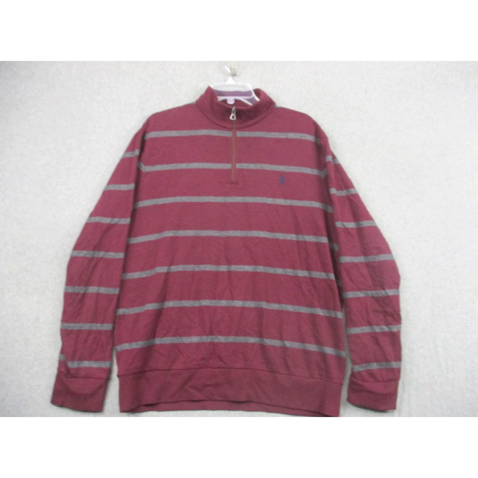 Polo Ralph Lauren VINTAGE Polo Ralph Lauren Sweater Mens Large Burgundy Gray Stripe Quarter Zip Pullover Size US L / EU 52-54 / 3 - 2 Thumbnail