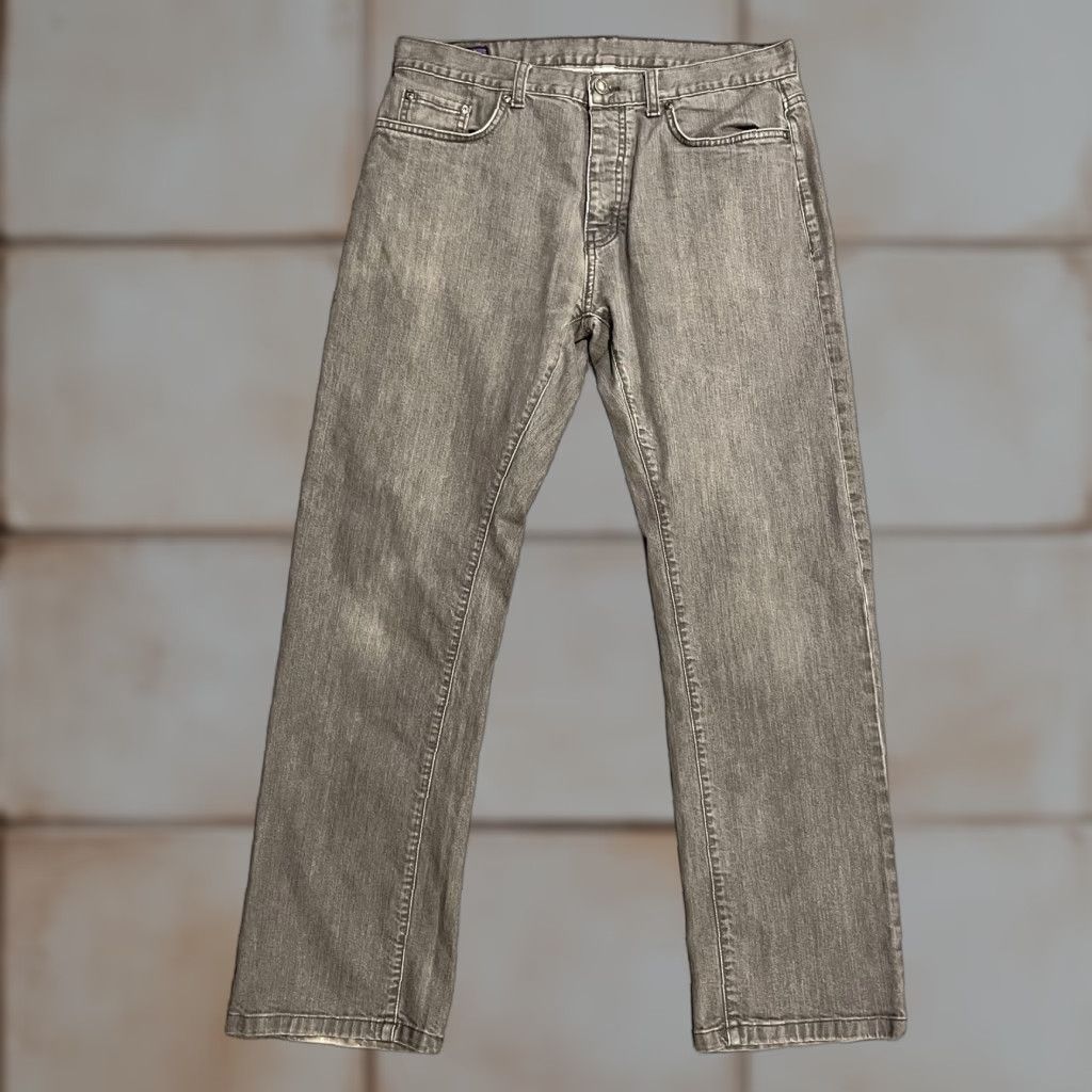 Patagonia Iron Clad Denim Jeans Mens 34x32 Gray Straight Button Fly Organic Cotton Blend 98% Organic Cotton 2% Spandex Charcoal Wash