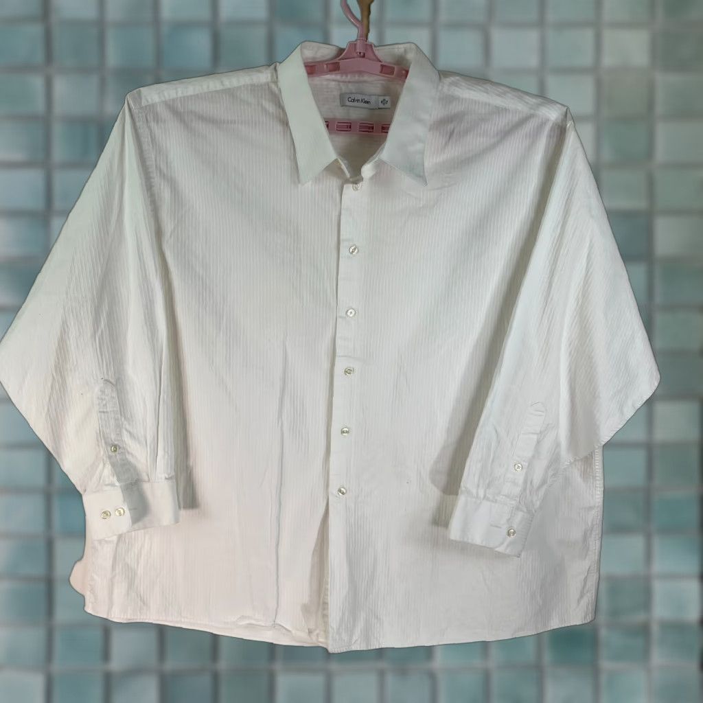 Calvin Klein CALVIN KLEIN Striped Shirt Mens Size 20 34/35 White Button-Up Big & Tall Adult Mens Size US XXL / EU 58 / 5 - 1 Thumbnail