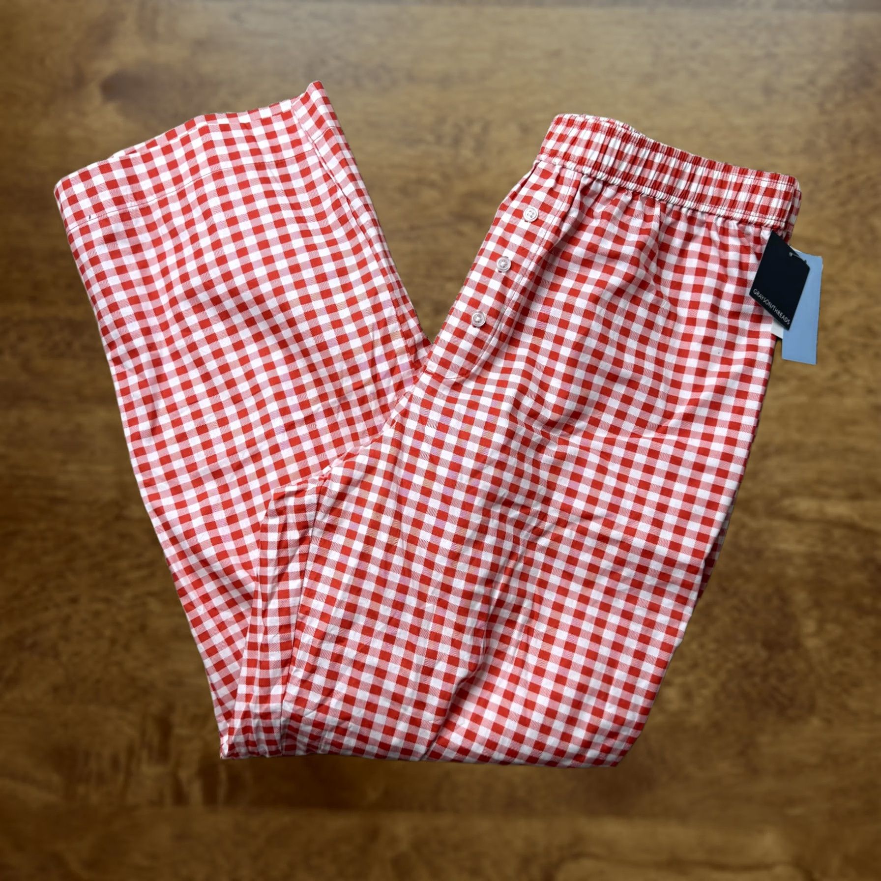 Vintage Grayson Threads Pants Womens L Red Pajama Check Cotton Button Sleepwear Size 36" / US 14 / IT 50 - 1 Thumbnail