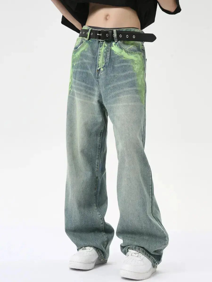 Japanese Brand Retro loose hand-painted straight leg jeans Size US 32 / EU 48 - 3 Thumbnail