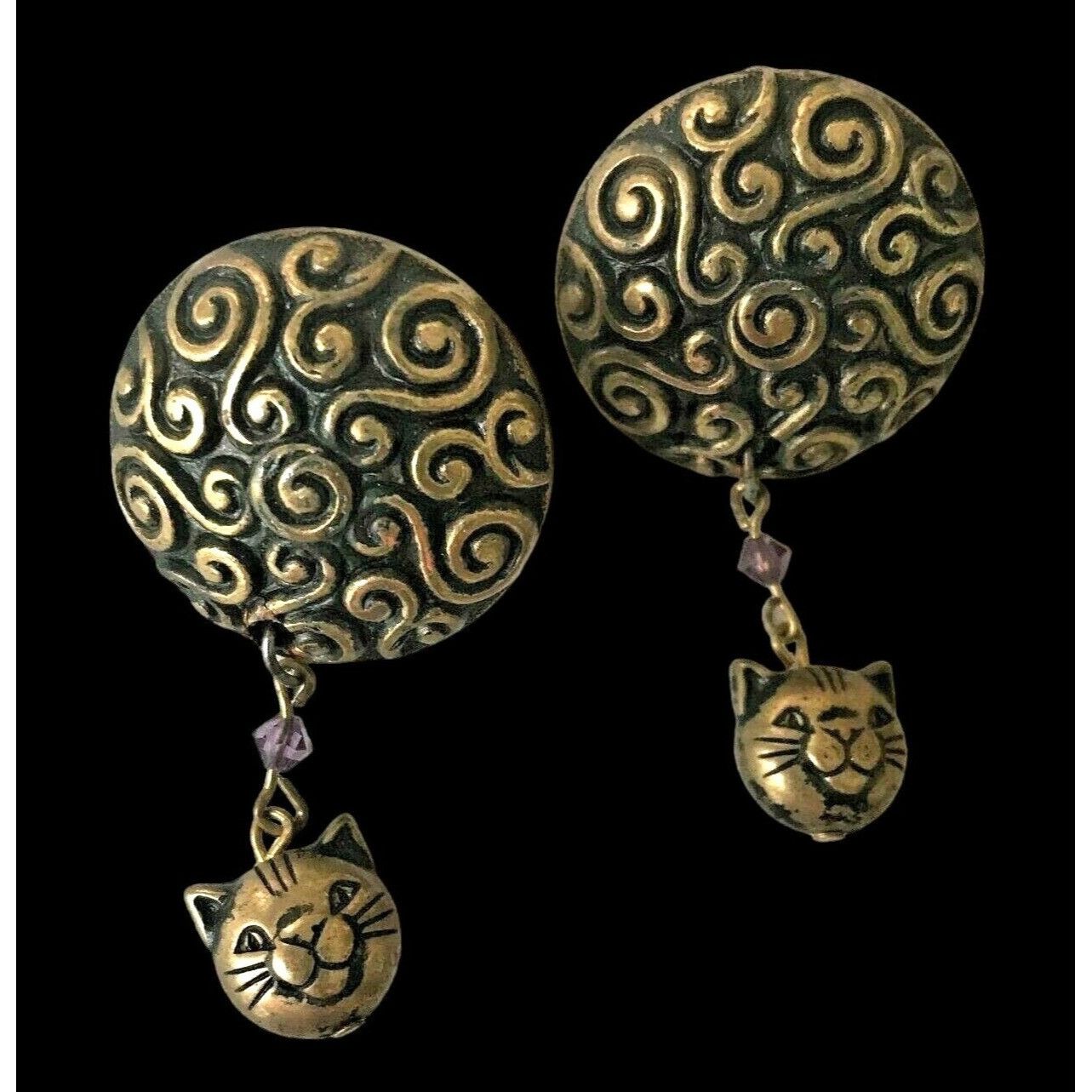 Handmade × Vintage Cat Earrings Handmade Vintage Purple Crystals Kitty Lover On Size ONE SIZE - 1 Thumbnail