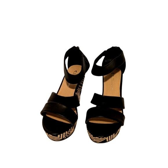 Other Black & White Geometric Pattern Wedge Sandals With Ankle Str Size US 8 / IT 38 - 9 Thumbnail