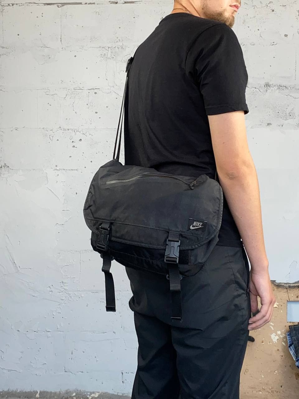 Nike × Vintage Vintage 90s Nike Should Bag Swoosh Drill Black Blockcore Size ONE SIZE - 2 Thumbnail