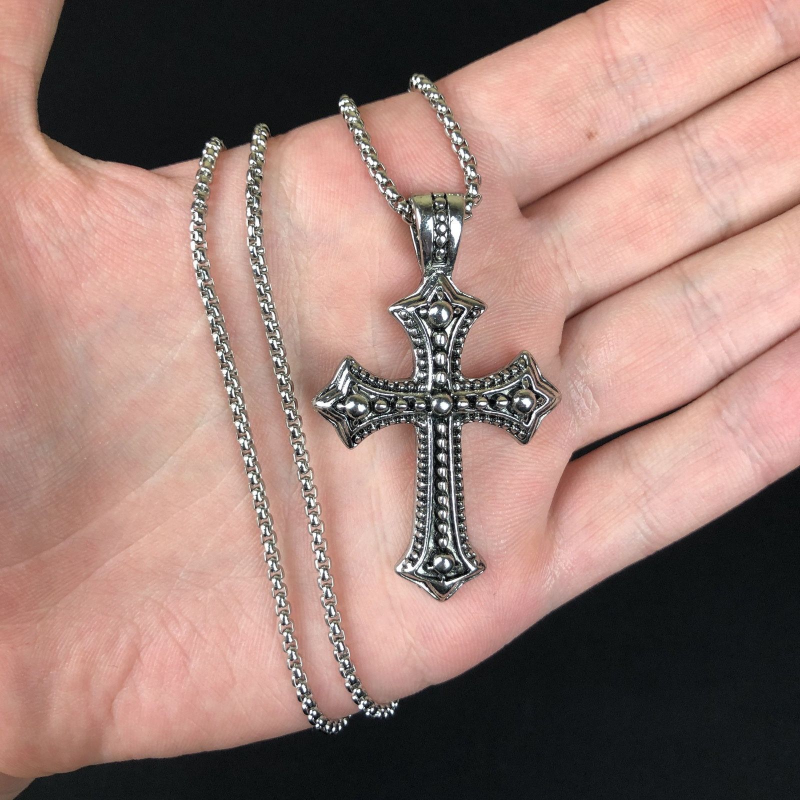 Jewelry Cross Punk Necklace Chain in Silver, Men's