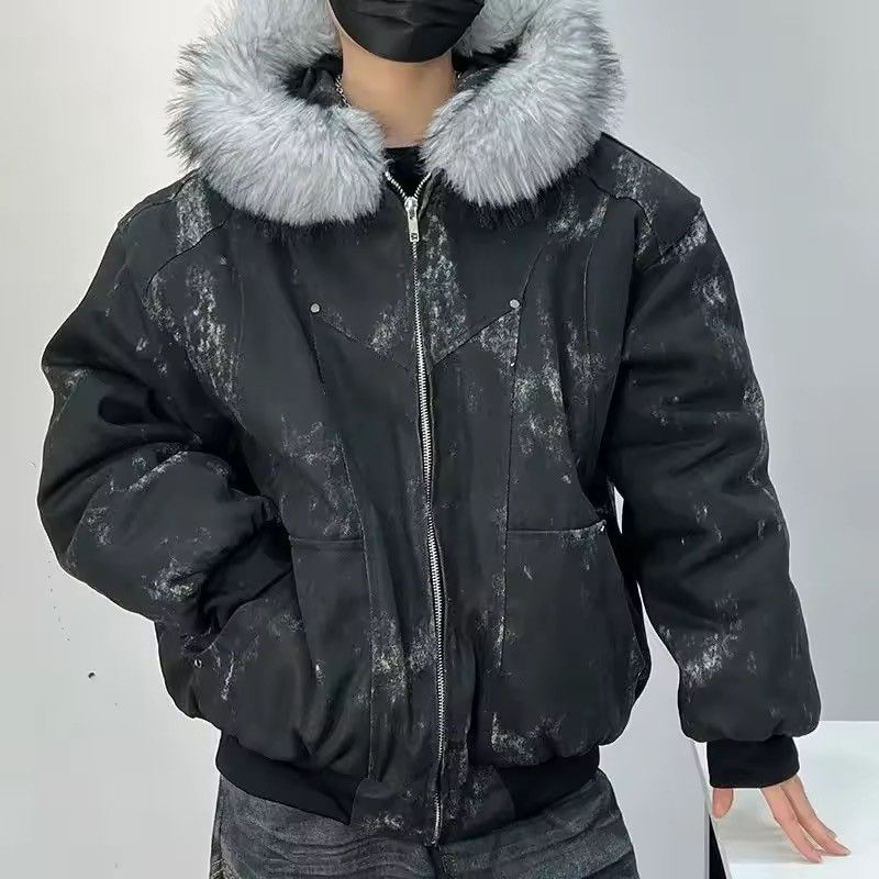 Japanese Brand Distressed Acid-Wash Bomber Jacket - Faux Fur Hood Size US M / EU 48-50 / 2 - 4 Thumbnail