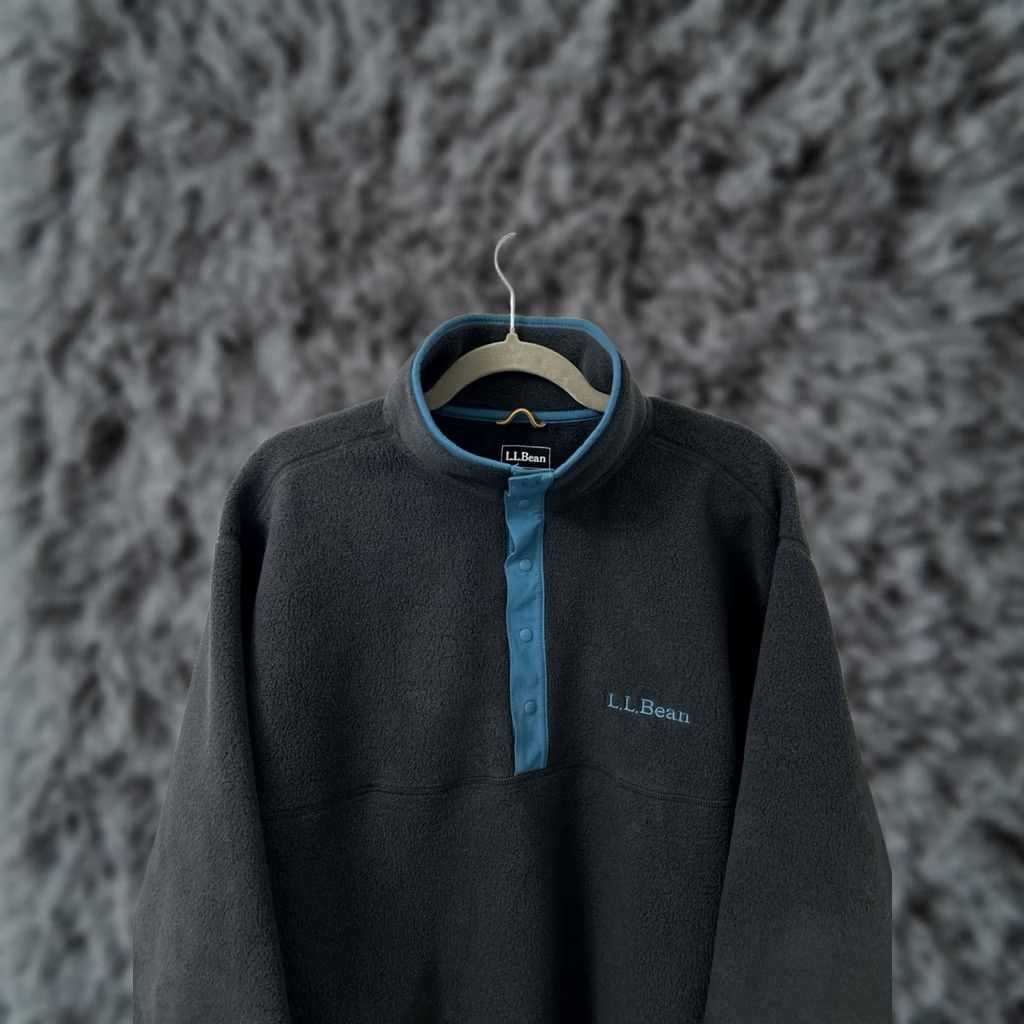Vintage LL Bean Classic Fleece Pullover Sweater Unisex Adults Large Gray Mock Neck Logo 4-Snap Placket Pullover Outdoor Casual All Seasons 522444 Size L / US 10 / IT 46 - 1 Thumbnail