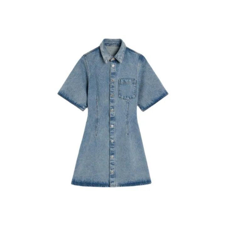 AMI AMIPARIS Denim Short Sleeve Dress with Studs -2507 Size M / US 6-8 / IT 42-44 - 1 Thumbnail