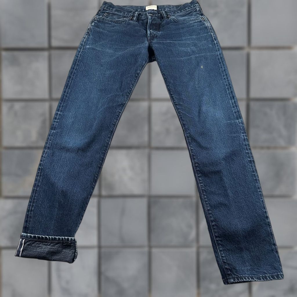 Simon Miller Jeans Dark Wash Selvedge 29x32 Button Fly Men's Straight Leg Denim 100% Cotton USA Branded Buttons Rivets Five Pocket Mid Rise