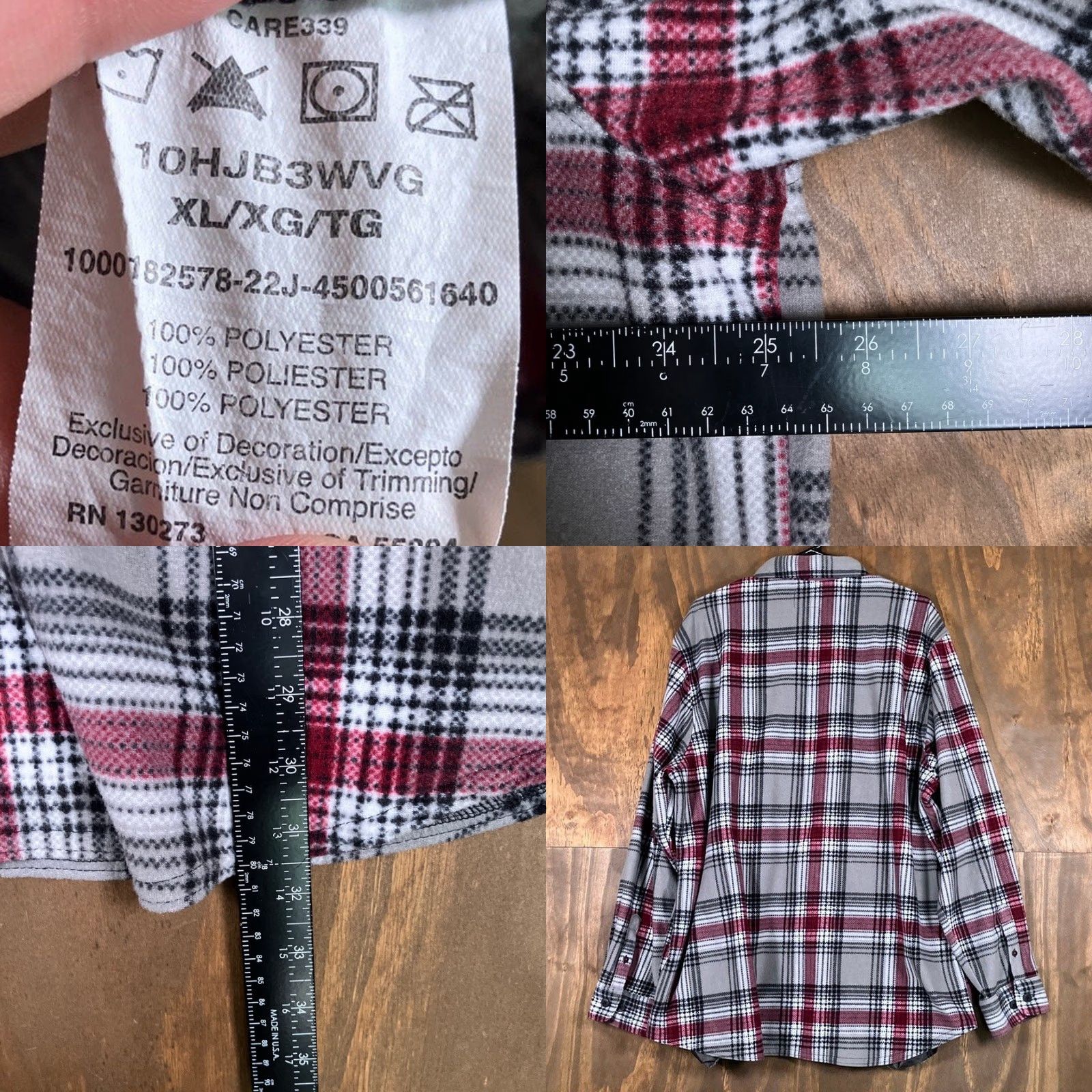Wrangler Wrangler Authentics Mens Shirt Gray Red Plaid Fleece Collared Button-Down XL Size US XL / EU 56 / 4 - 8 Thumbnail