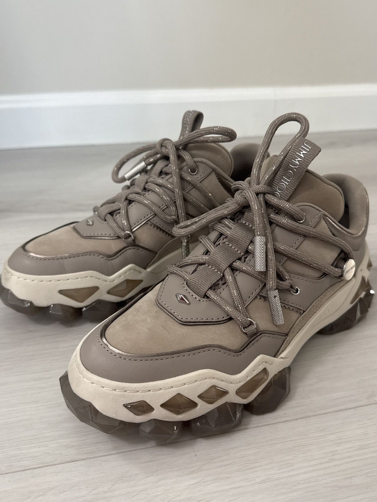 Jimmy Choo Jimmy Choo Diamond X II/F | Taupe Leather Trainers size 37 Size US 7 / IT 37 - 1 Thumbnail