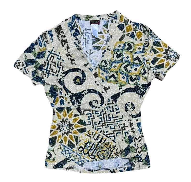 Kenzo KENZO 1990s slanted lapel porcelain block patchwork top Size S / US 4 / IT 40 - 1 Thumbnail