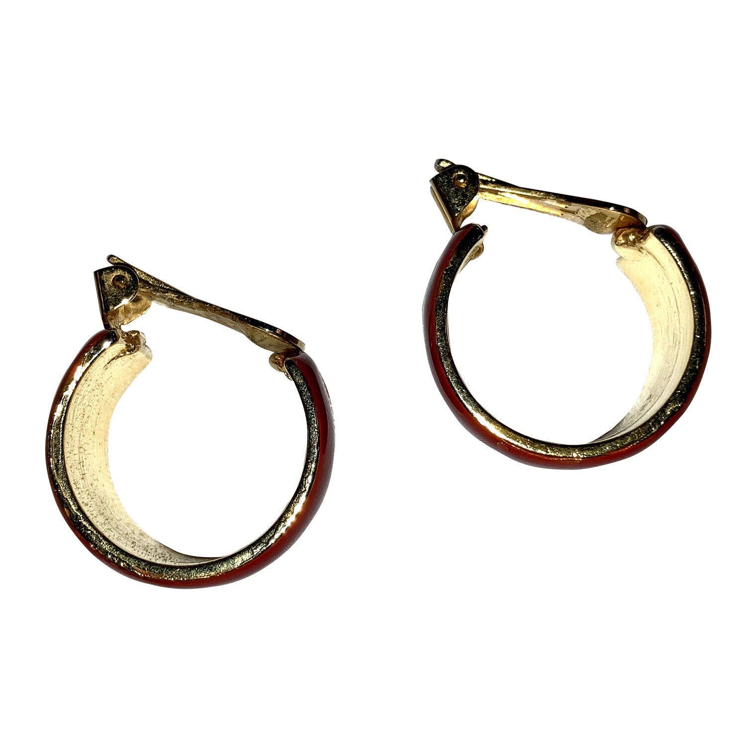 Designer KJL Kenneth Jay Lane Red Enamel Gold Tone Hoop Earrings Size ONE SIZE - 4 Thumbnail
