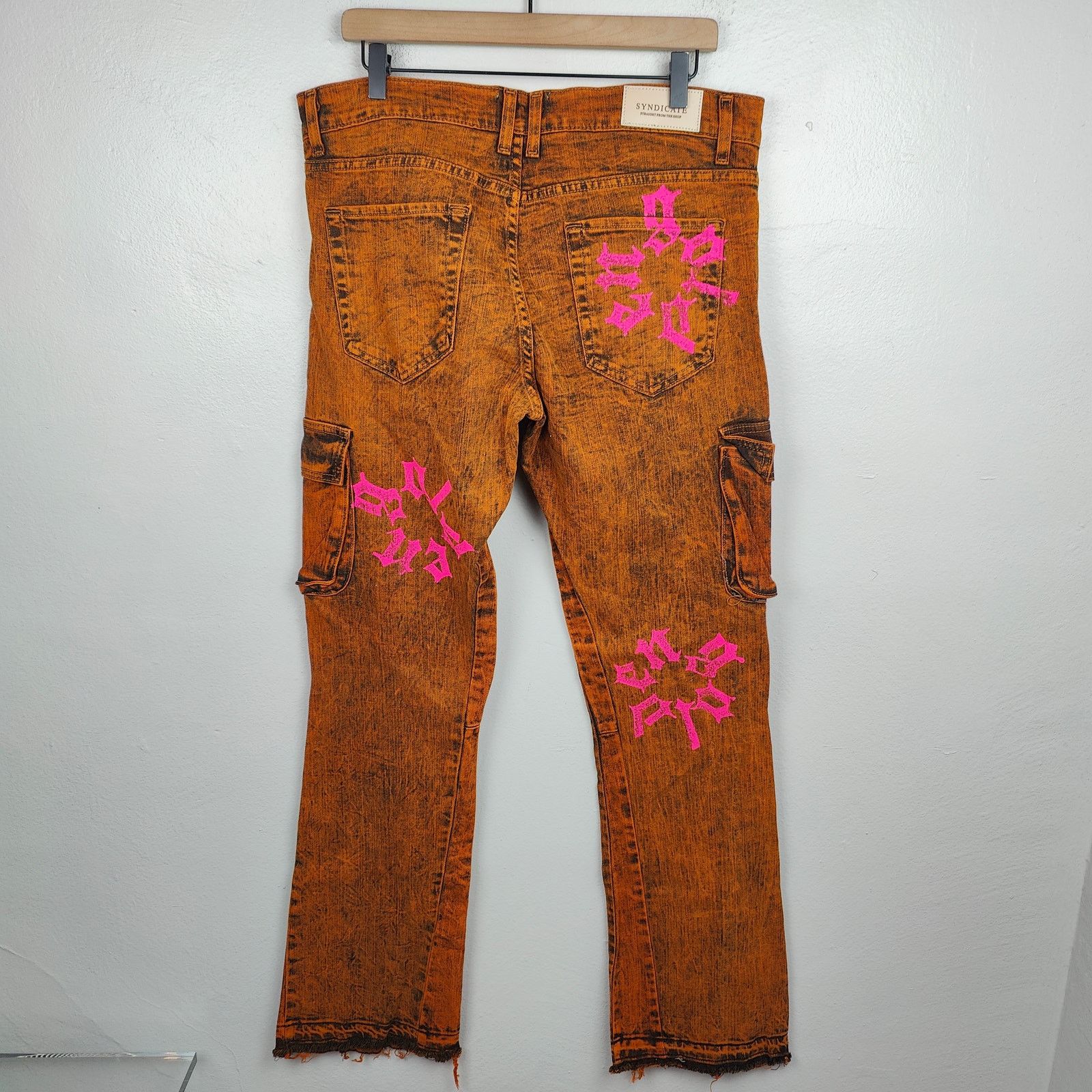 Other Golden Syndicate Cargo Jeans Mens 34 NWOT Orange Acid Wash Size US 34 / EU 50 - 7 Thumbnail