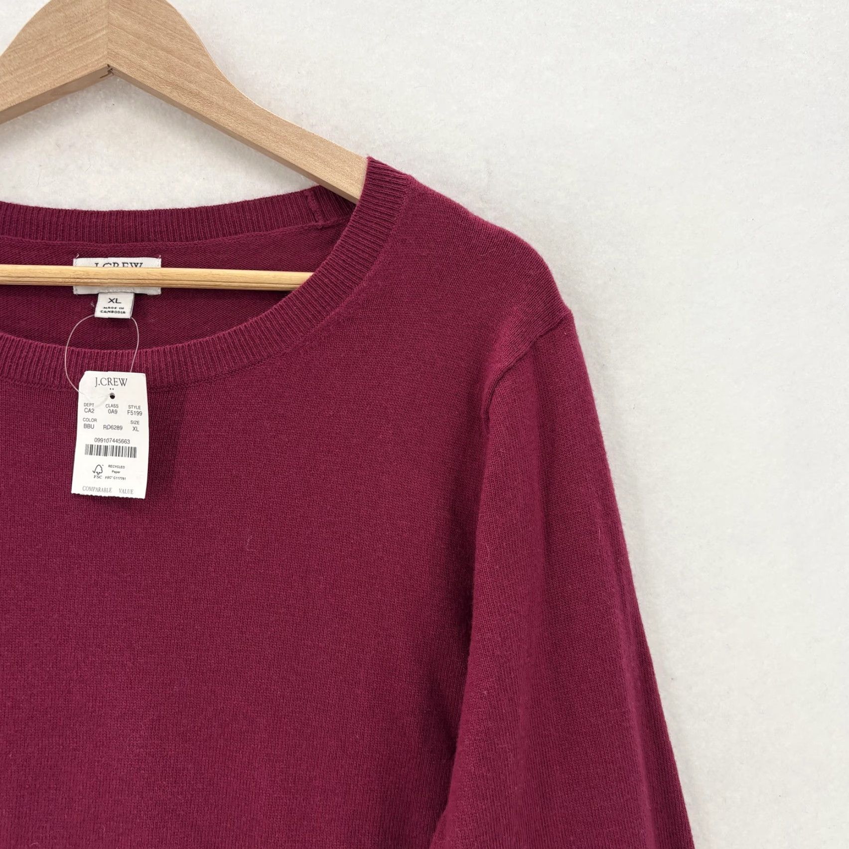 J.Crew J.CREW Sweater Womens XL Red Crew Neck Knit Pullover Casual NWT Merino Wool Cotton Tight-Knit Vintage: No Size XL / US 12-14 / IT 48-50 - 2 Thumbnail