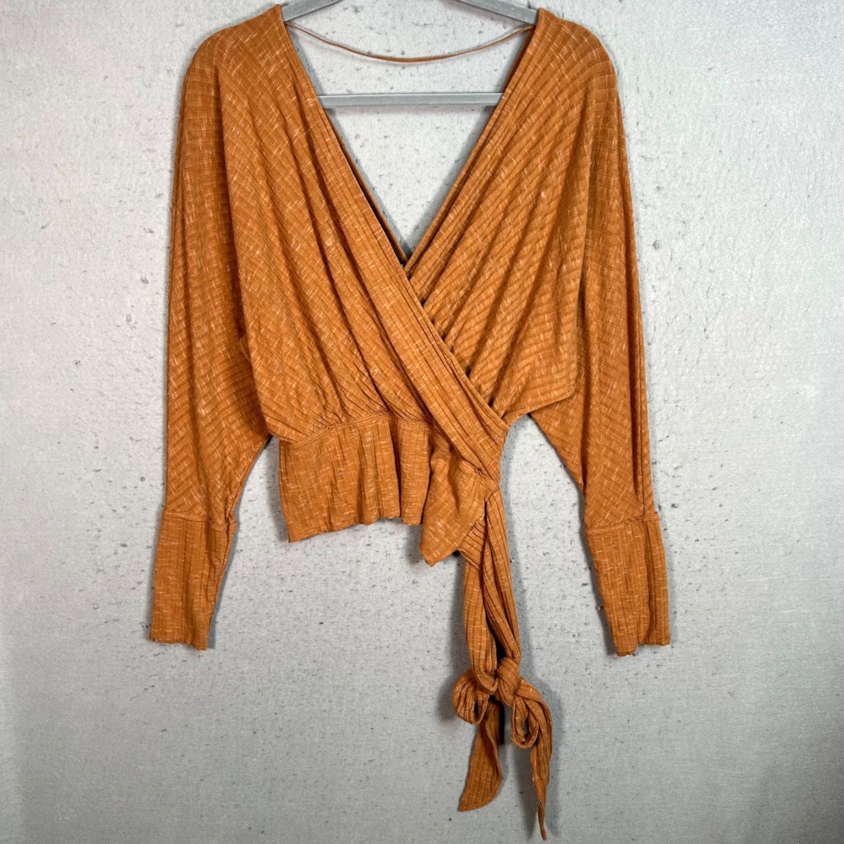 Vintage We The Free Womens Small Wrap Top Brown Ribbed Long Sleeve Shirt Size S / US 4 / IT 40 - 2 Thumbnail