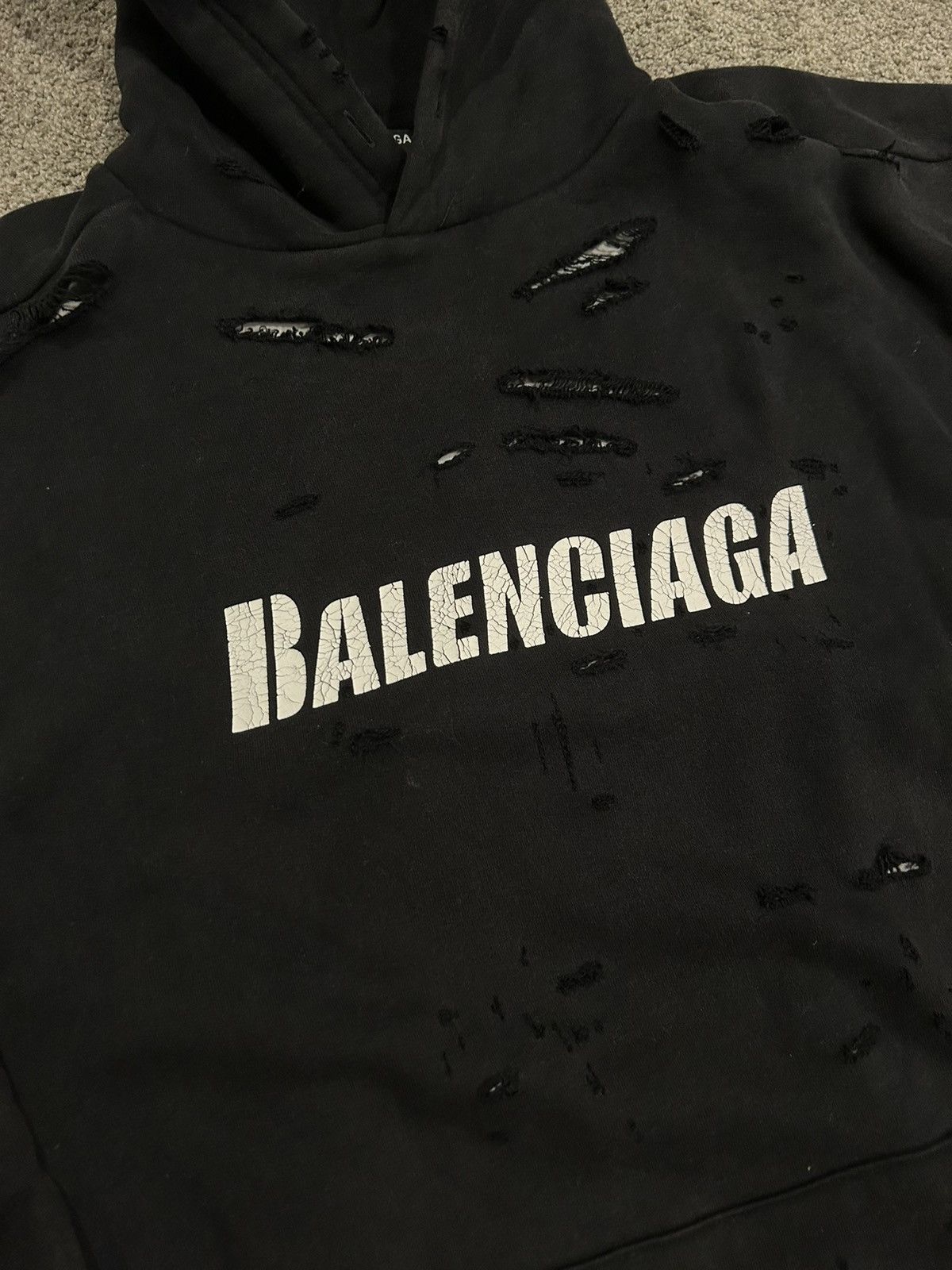 Balenciaga Balenciaga Caps Destroyed Hoodie Cotton Black