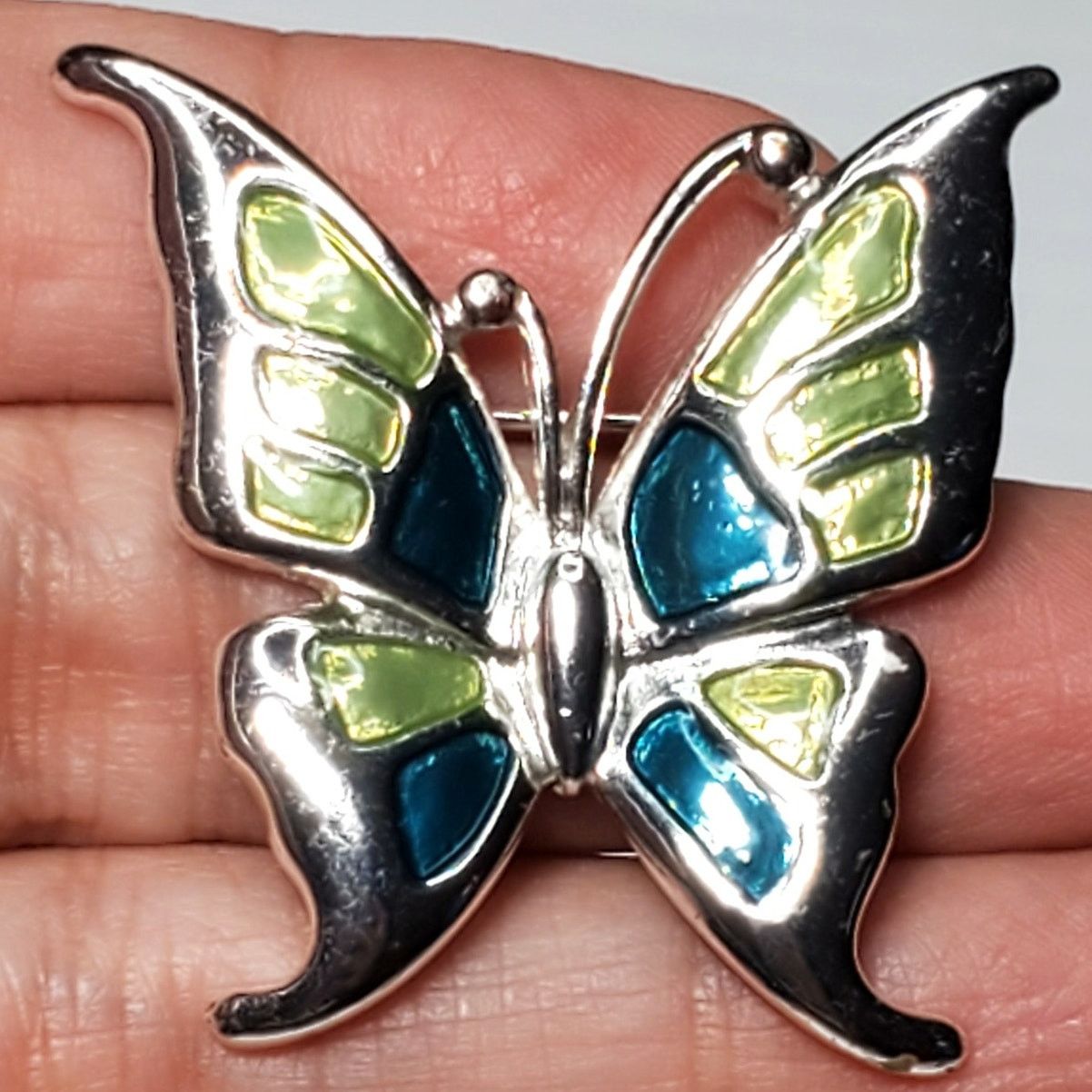Other Blue Green Enamel Butterfly Silver Tone 1.5" Vtg Unsigned Size ONE SIZE - 1 Thumbnail