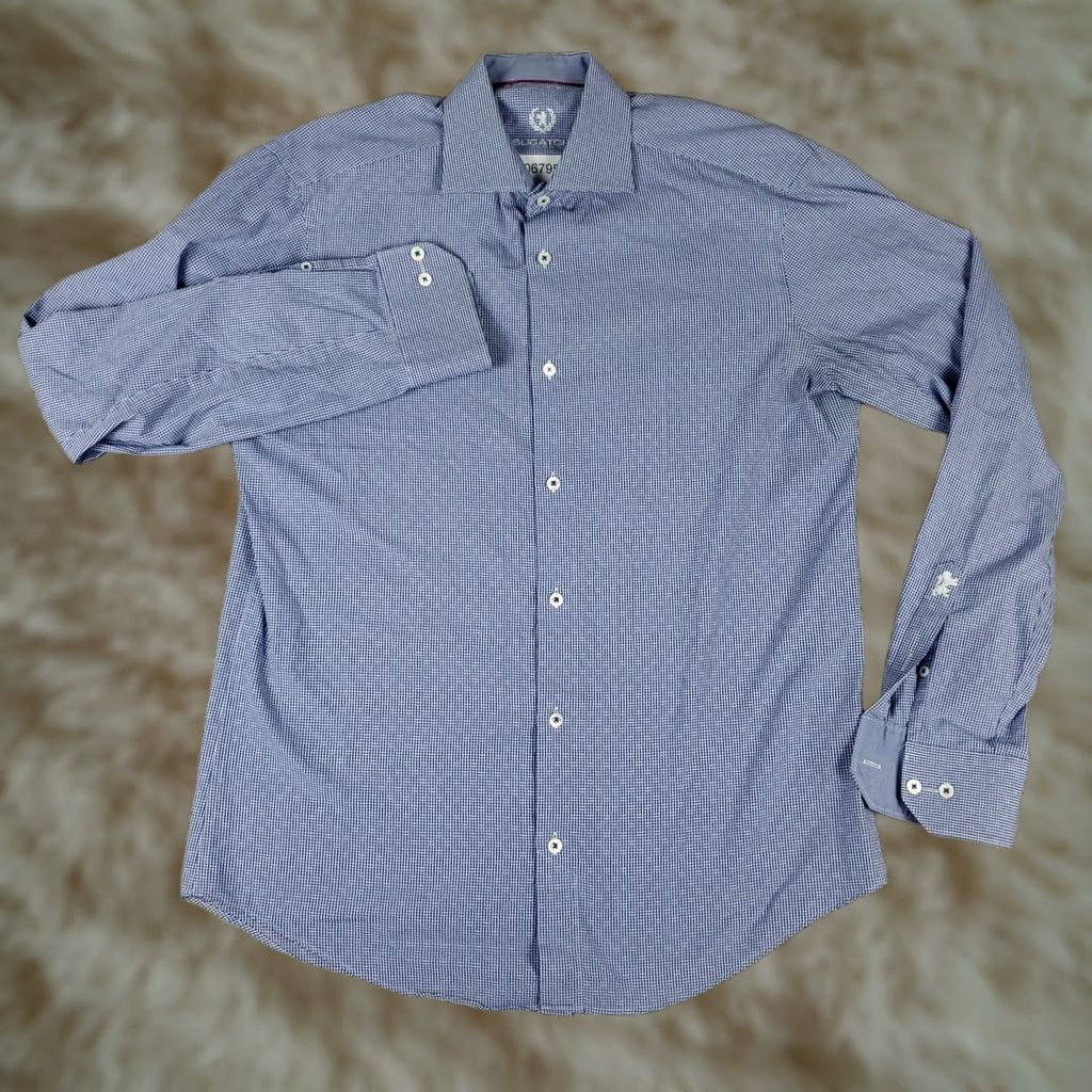 BUGATCHI Bugatchi Uomo Shirt Mens 15.5 Blue Dress Button Up Long Sleeve Shirt Size 42R - 1 Thumbnail