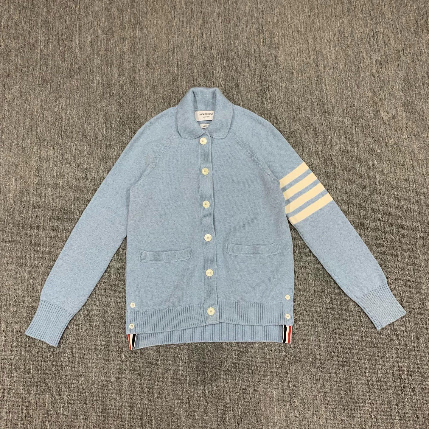 Thom Browne thom browne light blue striped wool cardigan Size US S / EU 44-46 / 1 - 1 Thumbnail