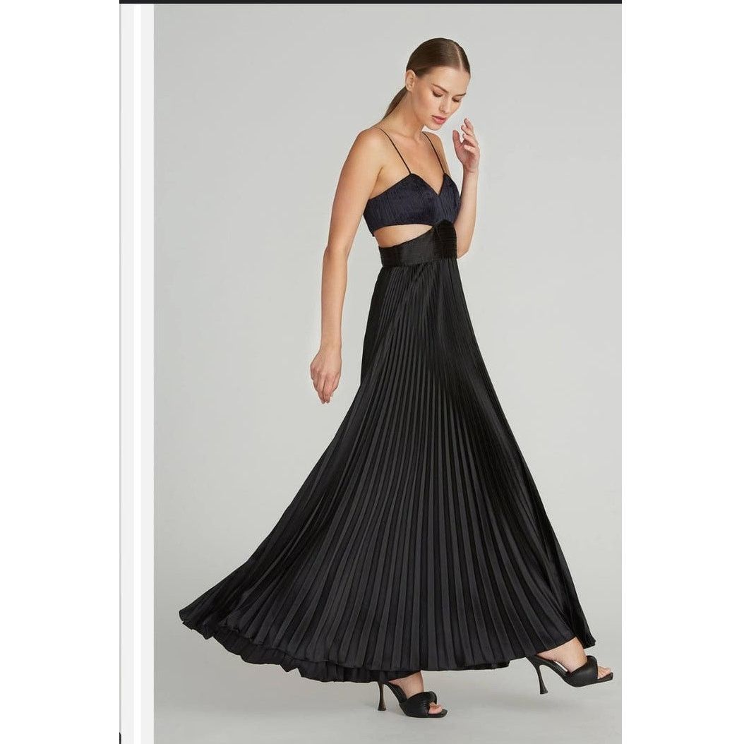 Amur Amur Elodie navy and black pleated cut out full length gown Size M / US 6-8 / IT 42-44 - 1 Thumbnail