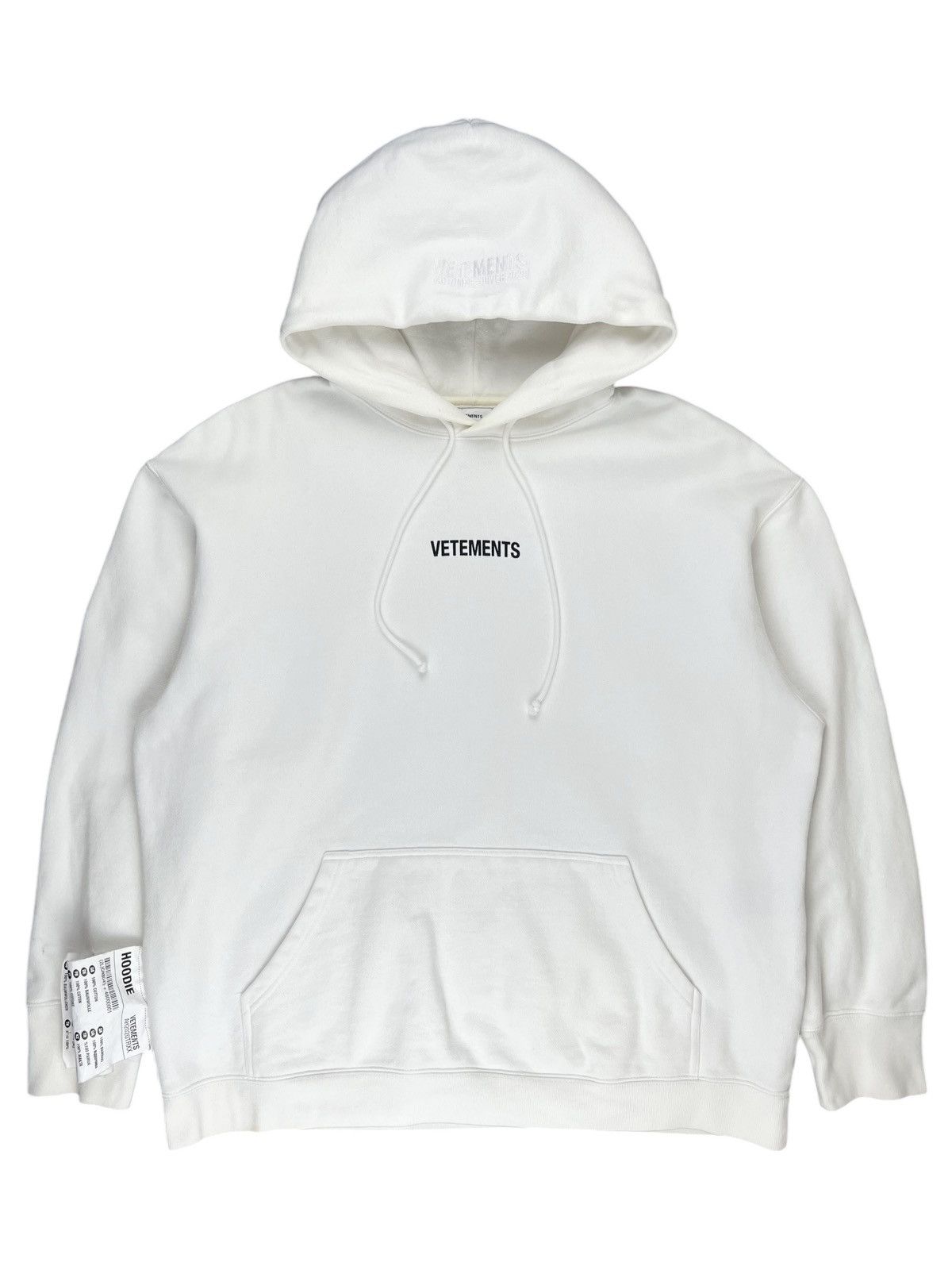 Vetements AW19 Vetements Translation Side Tag Logo Hoodie White | Grailed