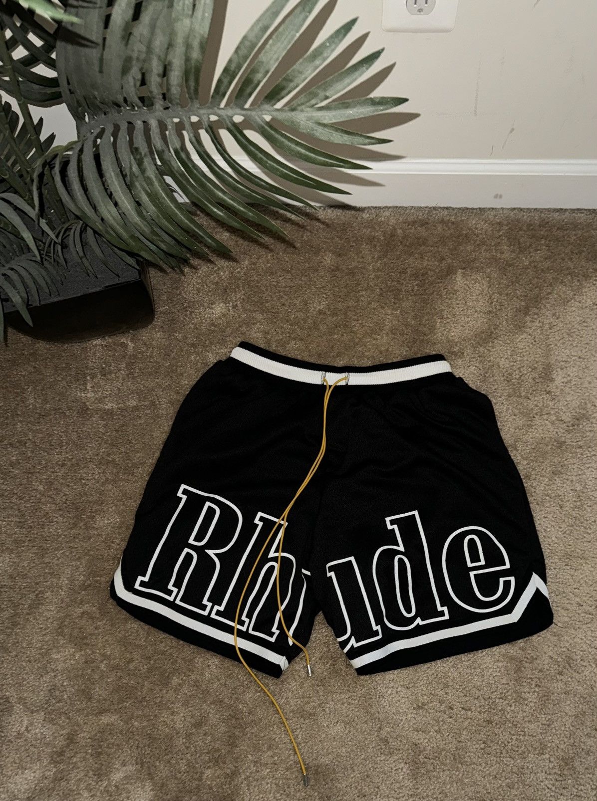 image of Rhude Striped Black Shorts - Sz. L - Great Condition, Men's (Size 32)