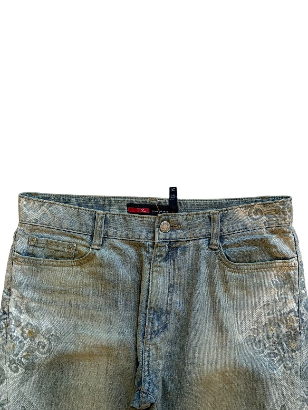Japanese Brand Vintage Japanese Brand Faded Wash Printed Flare Jeans Size 31" - 4 Thumbnail