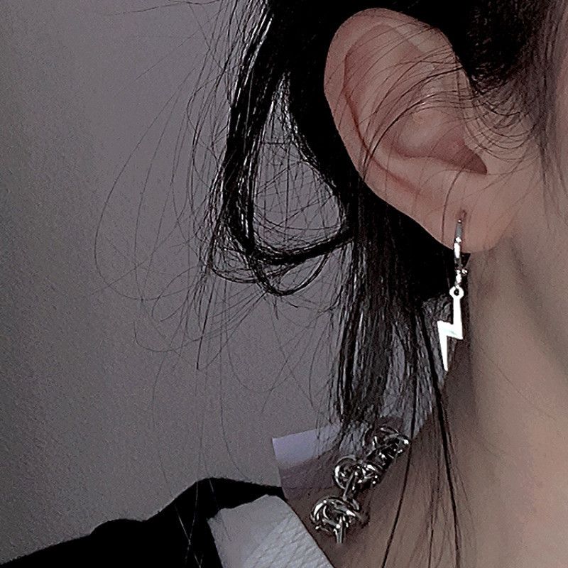 Jewelry × Sterling Silver Lightning Hip-hop Earrings One Pairs Chrome Jewelry Size ONE SIZE - 1 Thumbnail