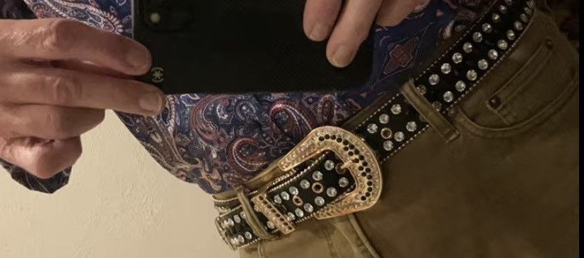image of Art Bust Down Rhinestones Belt in Black, Men's
