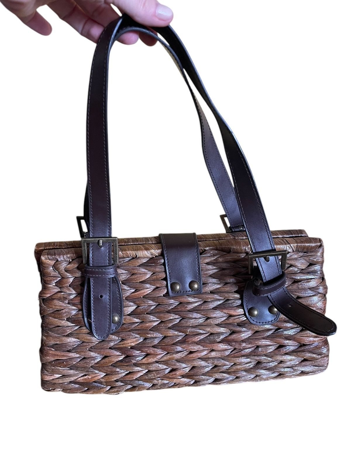 Vintage Vintage 70s / 80s rattan / bamboo basket bag handbag Size ONE SIZE - 3 Thumbnail