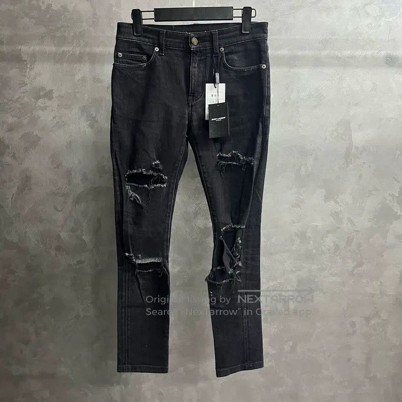 Saint Laurent Paris Saint Laurent Paris Classic Black Destroyed Mid Rise Denim Size US 28 / EU 44 - 1 Thumbnail
