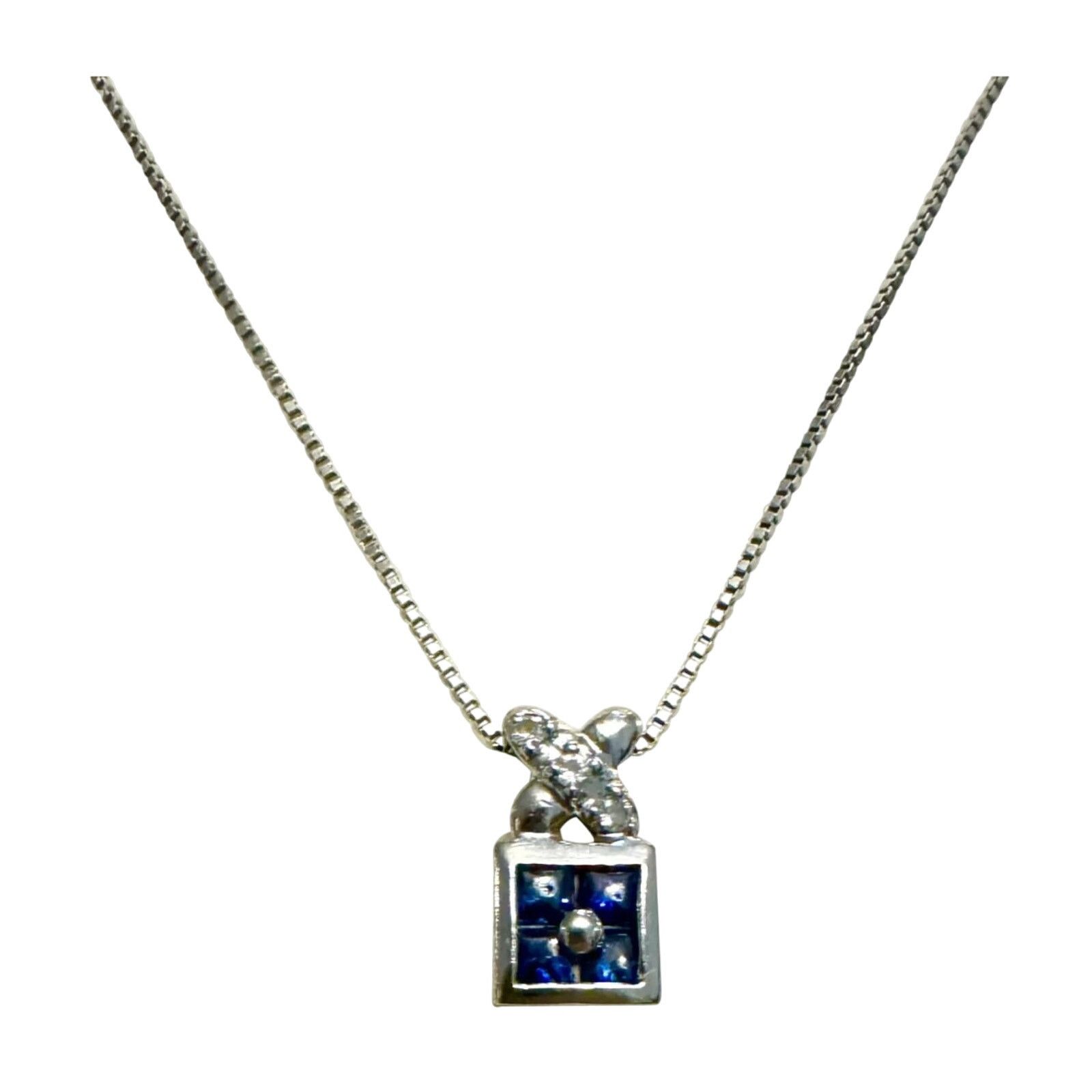 The Unbranded Brand Solid PT850 Platinum Natural Diamond Sapphire Small Necklace Size ONE SIZE - 1 Thumbnail