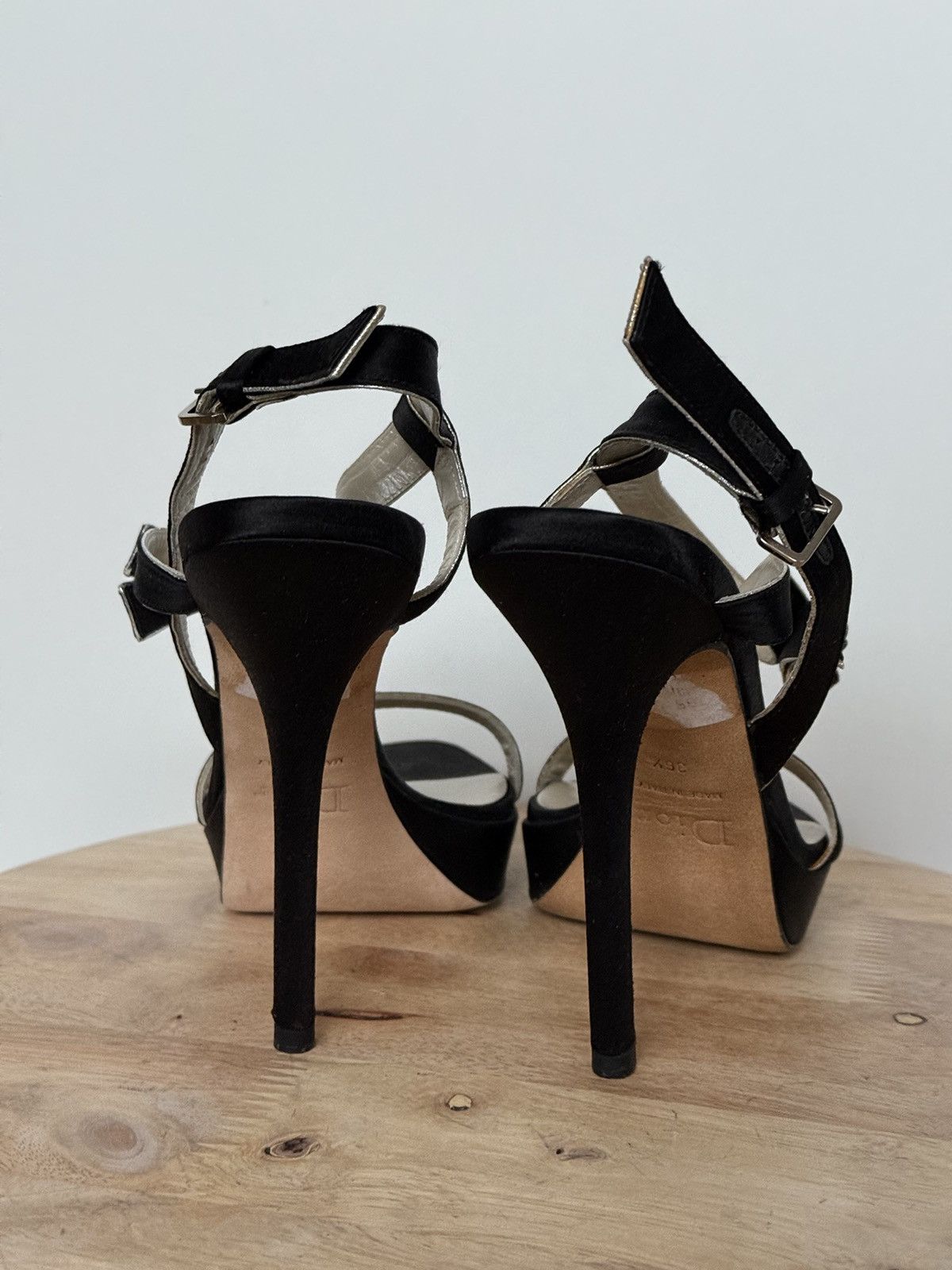 Designer × Dior × Vintage Christian Dior Satin Black Elegant Sandals Ankle Straps Rose Size US 5.5 / IT 35.5 - 7 Thumbnail