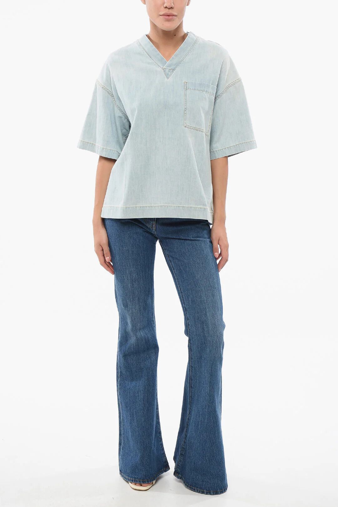 Bottega Veneta og1mm0426 Light-Wash Denim Blouse in Light Blue Size M / US 6-8 / IT 42-44 - 4 Thumbnail