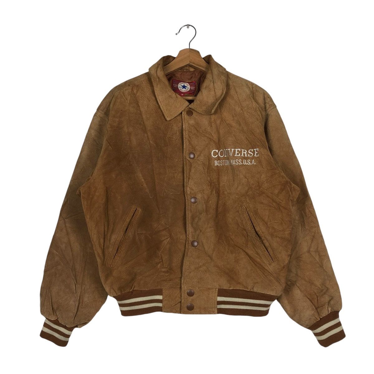 Converse 🔥VINTAGE BOMBER LEATHER JACKET CONVERSE ALL STAR BIG LOGO Size US M / EU 48-50 / 2 - 3 Thumbnail