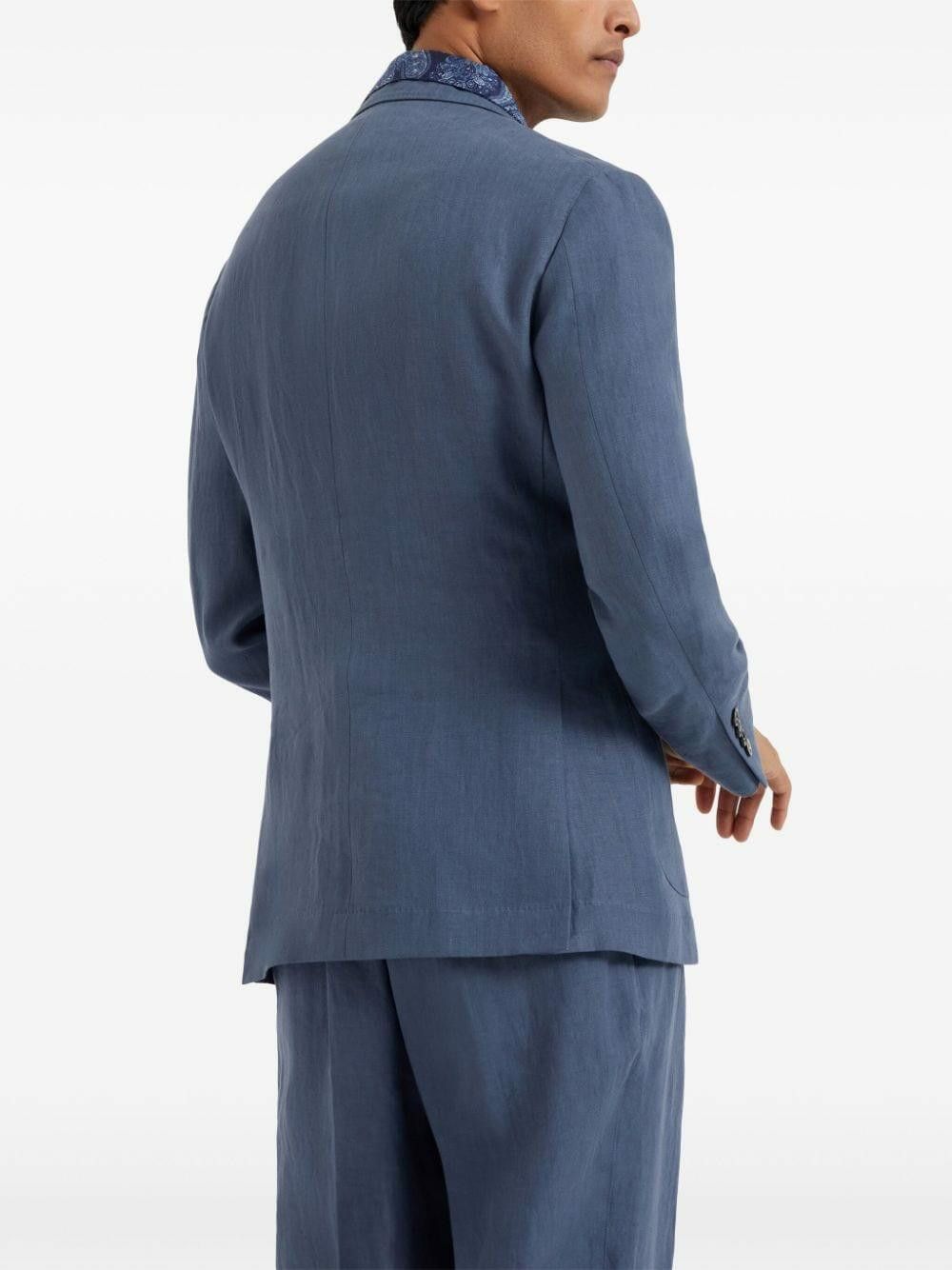 Brunello Cucinelli o1mtch0225 Linen Patch Pocket Sportcoat in Ocean Blue Size US XXL / EU 58 / 5 - 4 Thumbnail