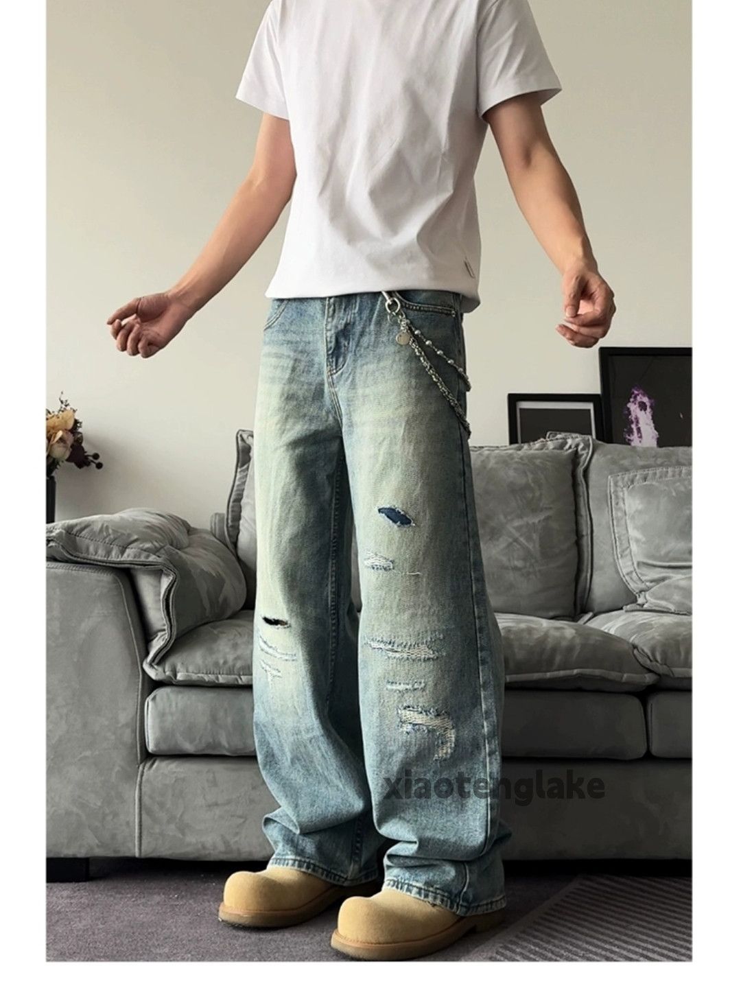 Jean × Vintage washed faded damaged ripped loose baggy jeans Size US 28 / EU 44 - 1 Thumbnail