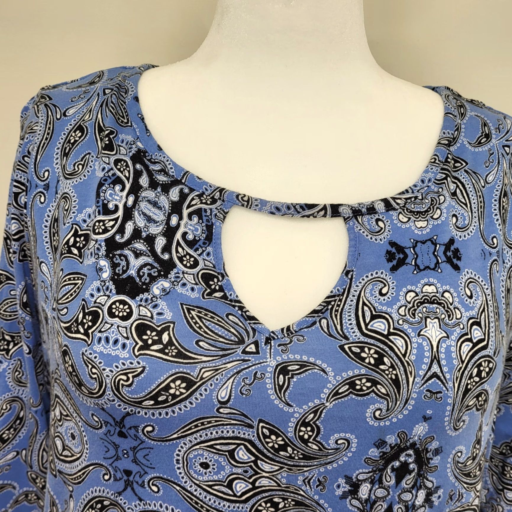 Vintage Jessica London Dress Plus Size 20W Blue Paisley Long Tie Sleeves Keyhole Size 3XL / US 20-22 - 5 Thumbnail