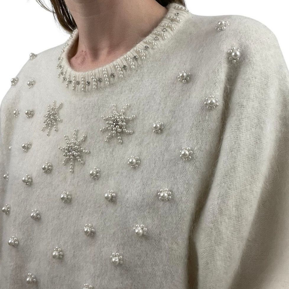 Other Eddie Dassin Vintage Cream Knit Embroidered Sweater Size M / US 6-8 / IT 42-44 - 5 Thumbnail