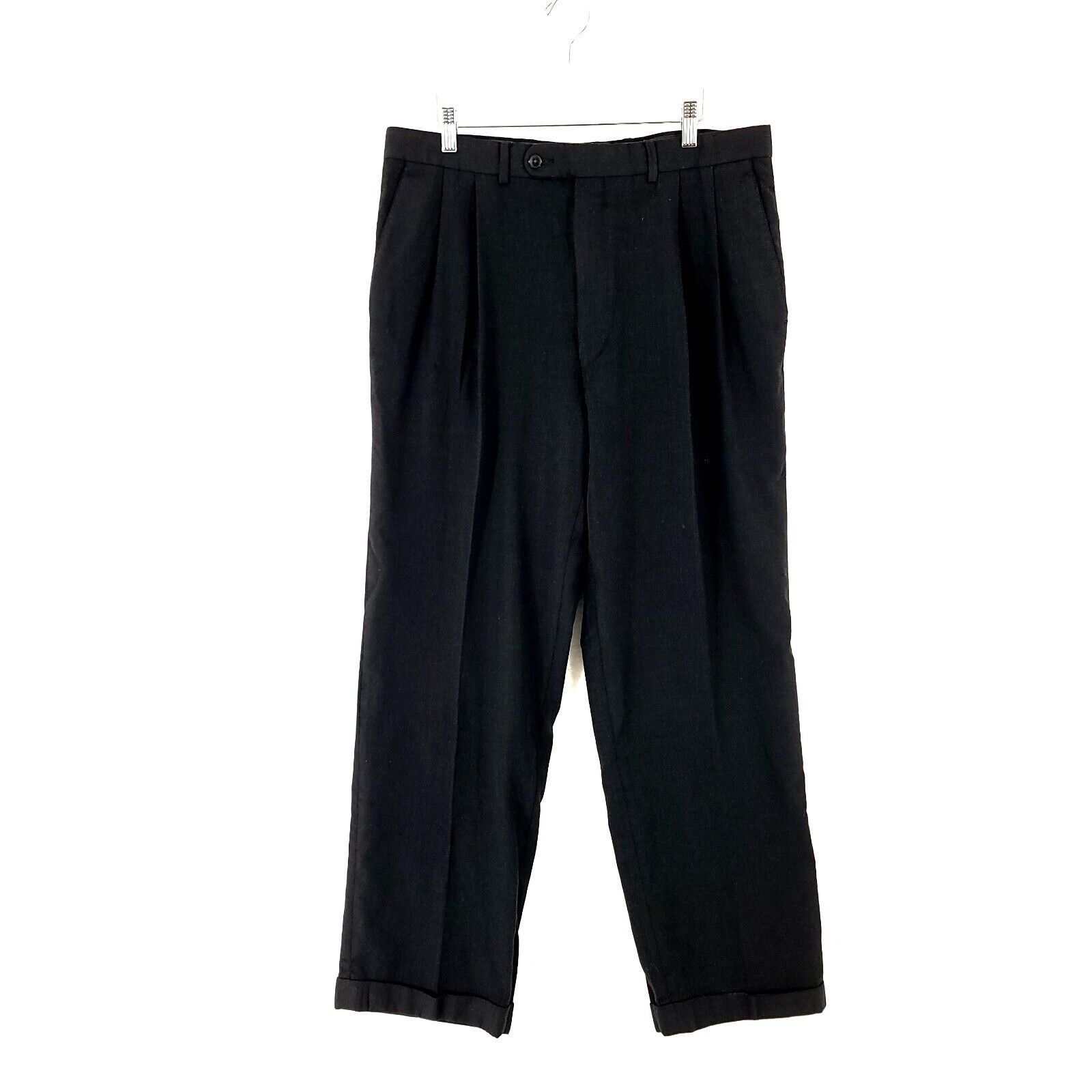 Jack Victor Jack Victor Wool Pleated Cuffed High Rise Black Dress Pants Size 34R - 1 Thumbnail