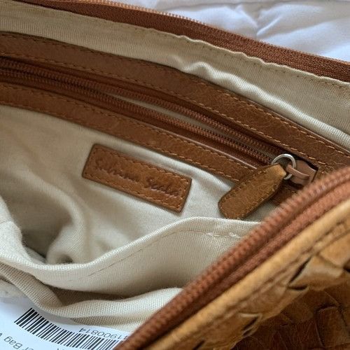 Cognac Woven Camel Colour Tie Shoulder Bag Brown Genuine Lea