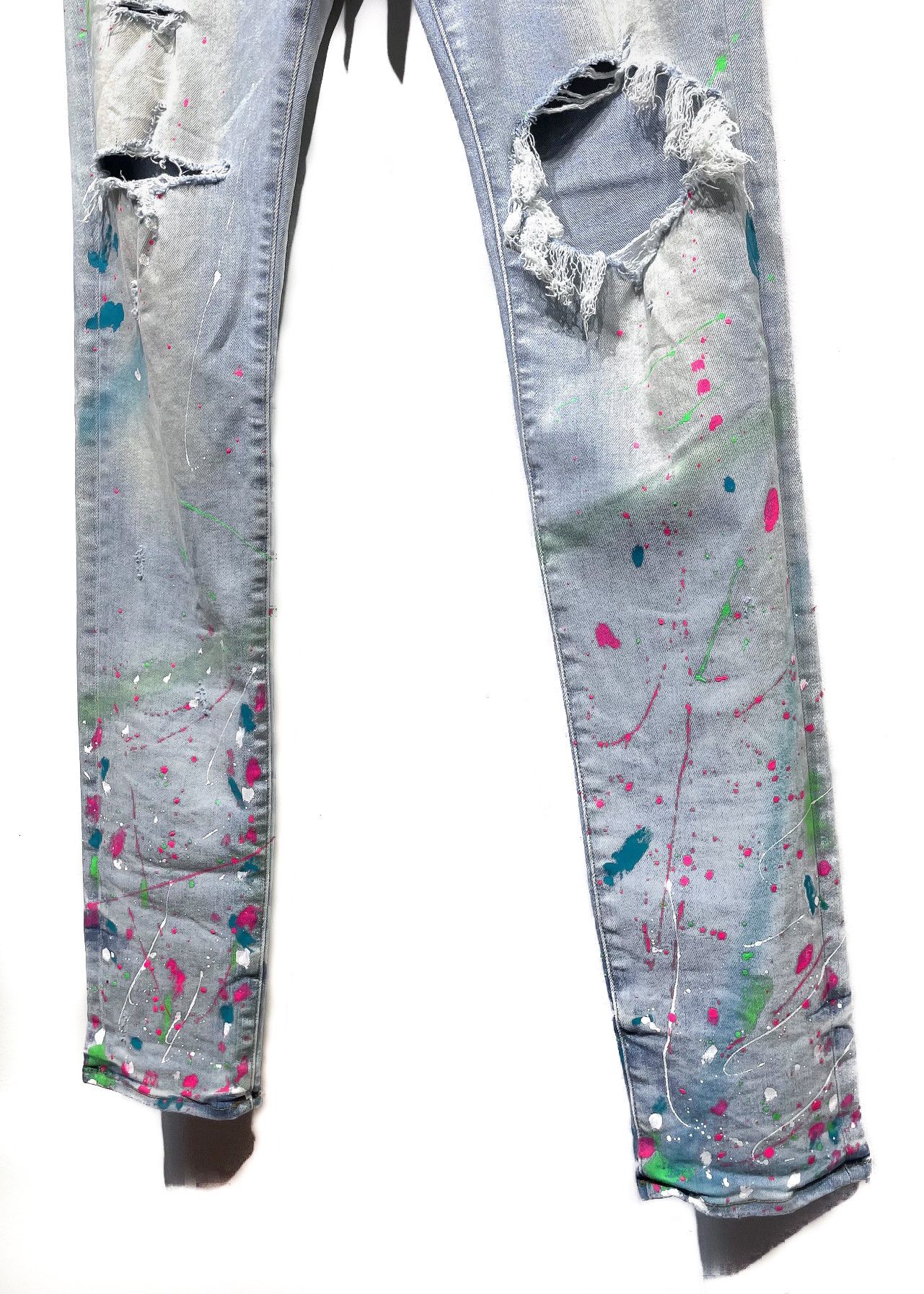 Amiri Amiri Light Blue Multicolour Paint Splattered Jeans Size US 33 - 2 Thumbnail