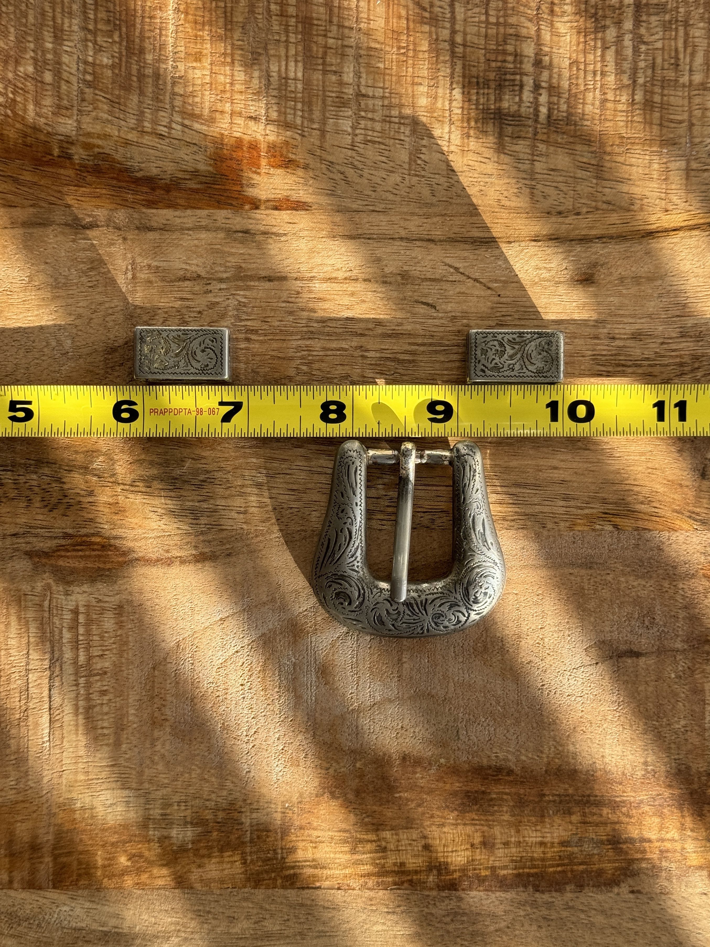 Vintage Vintage 80s Sterling Silver 3 Piece Belt Buckle Set Engaved Size ONE SIZE - 8 Thumbnail